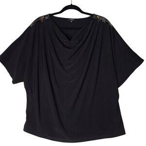 Elementz Woman Top Womens 2X Black Cowl Neck‎ Gold Zipper Shoulder Detail Chic